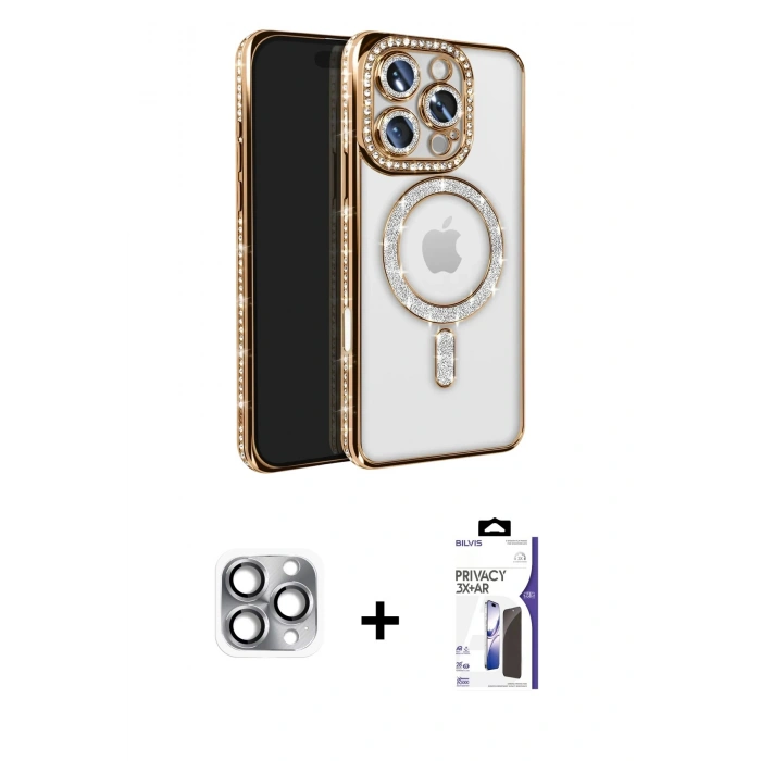 MARSİLYAN™- iPhone 16 Pro Max Kılıf Zirve Doku Prime - Siyah Bilvis 3X AR Hayalet Cam Ekran Koruyucu + Pers Alüminyum Kamera Lens - GI