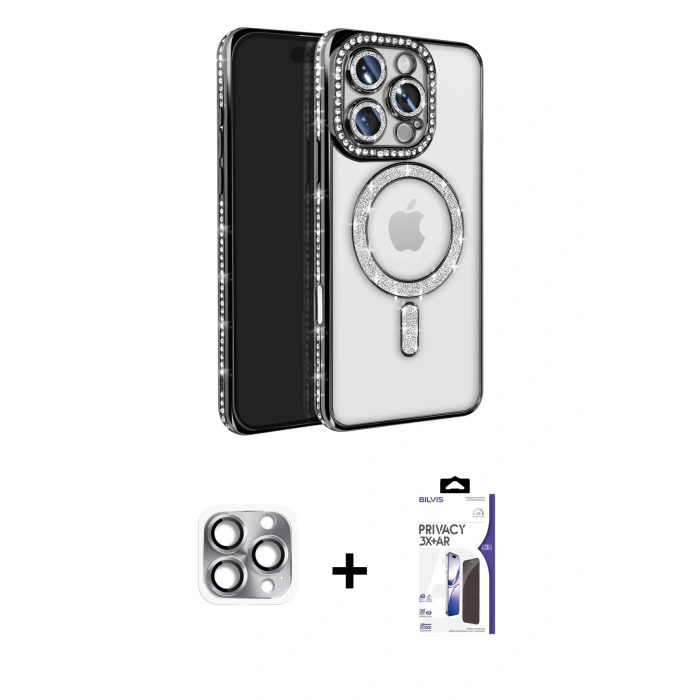 MARSİLYAN™- iPhone 16 Pro Max Kılıf Zirve Doku Prime - Siyah Bilvis 3X AR Hayalet Cam Ekran Koruyucu + Pers Alüminyum Kamera Lens - GI