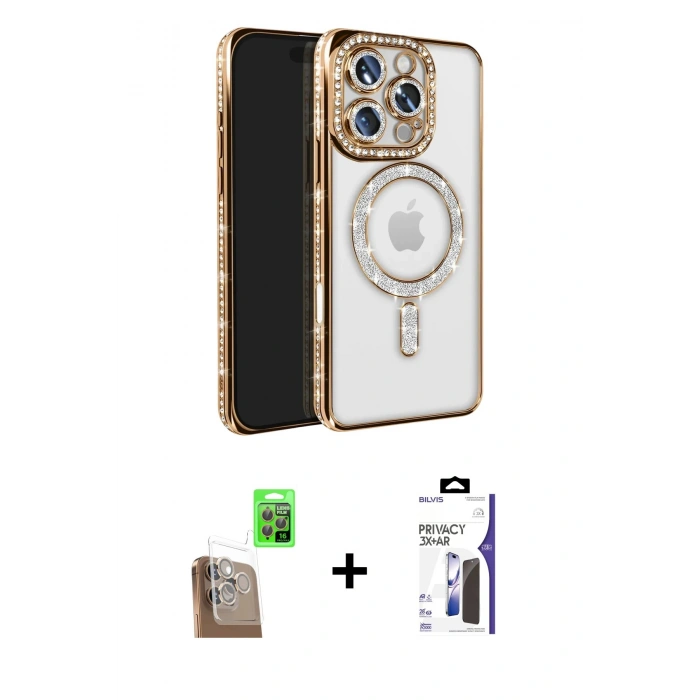 MARSİLYAN™- iPhone 16 Pro Max Kılıf Zirve Doku Prime - Siyah Bilvis 3X AR Hayalet Cam Ekran Koruyucu + Raze Metal Kamera Lens - CLTM