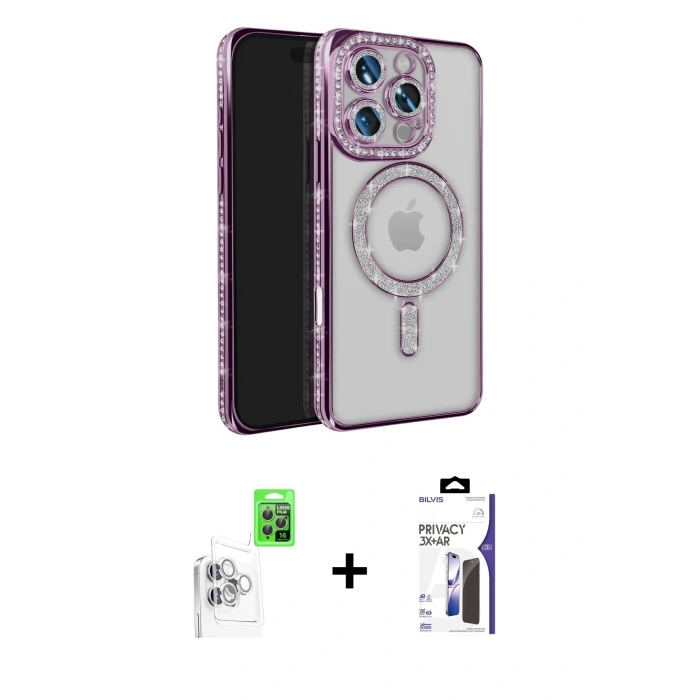 MARSİLYAN™- iPhone 16 Pro Max Kılıf Zirve Doku Prime - Siyah Bilvis 3X AR Hayalet Cam Ekran Koruyucu + Raze Metal Kamera Lens - BZ