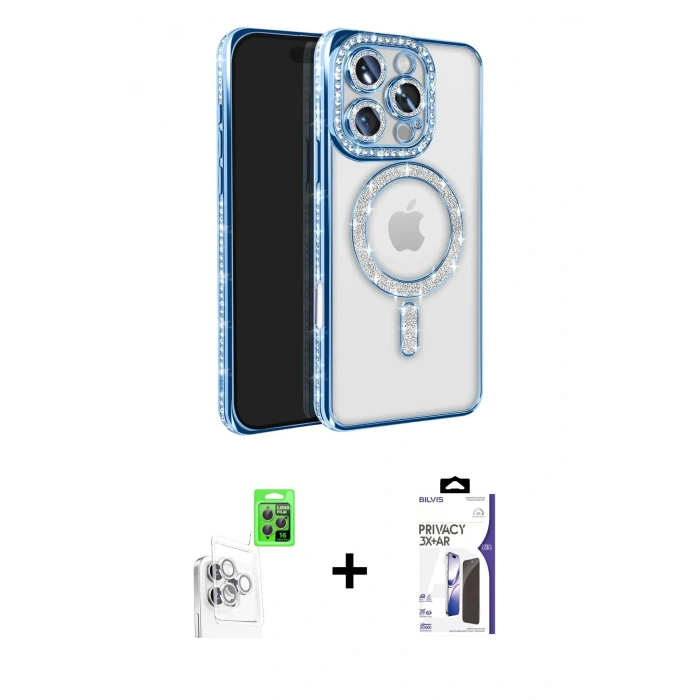 MARSİLYAN™- iPhone 16 Pro Max Kılıf Zirve Doku Prime - Siyah Bilvis 3X AR Hayalet Cam Ekran Koruyucu + Raze Metal Kamera Lens - BZ