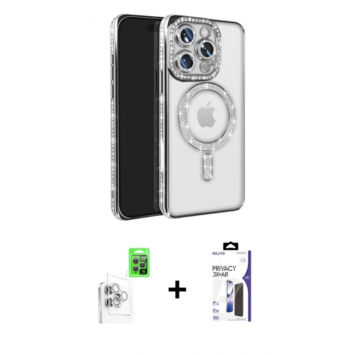 MARSİLYAN™- iPhone 16 Pro Max Kılıf Zirve Doku Prime - Siyah Bilvis 3X AR Hayalet Cam Ekran Koruyucu + Raze Metal Kamera Lens - BZ