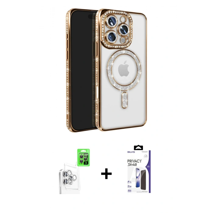 MARSİLYAN™- iPhone 16 Pro Max Kılıf Zirve Doku Prime - Siyah Bilvis 3X AR Hayalet Cam Ekran Koruyucu + Raze Metal Kamera Lens - BZ