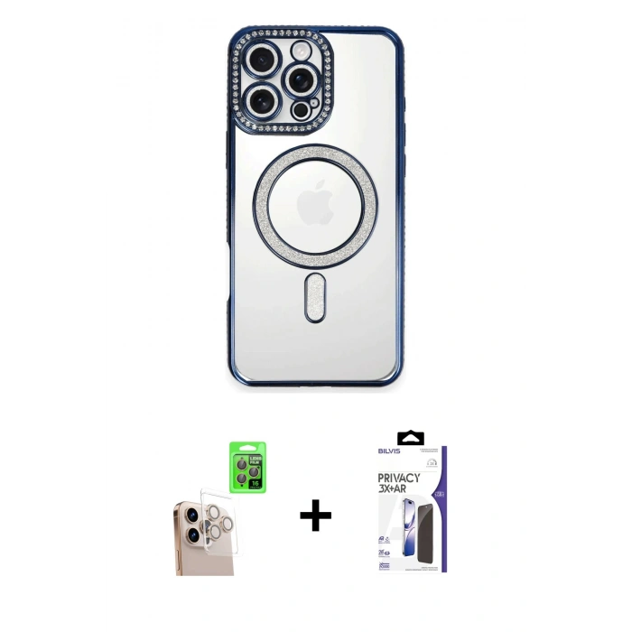 MARSİLYAN™- iPhone 16 Pro Max Kılıf Zirve Doku Prime - Siyah Bilvis 3X AR Hayalet Cam Ekran Koruyucu + Raze Metal Kamera Lens - NLGY