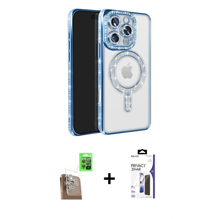 MARSİLYAN™- iPhone 16 Pro Max Kılıf Zirve Doku Prime - Siyah Bilvis 3X AR Hayalet Cam Ekran Koruyucu + Raze Metal Kamera Lens - CLTM
