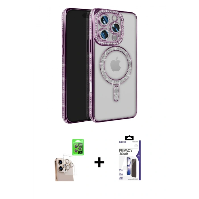 MARSİLYAN™- iPhone 16 Pro Max Kılıf Zirve Doku Prime - Siyah Bilvis 3X AR Hayalet Cam Ekran Koruyucu + Raze Metal Kamera Lens - NLGY