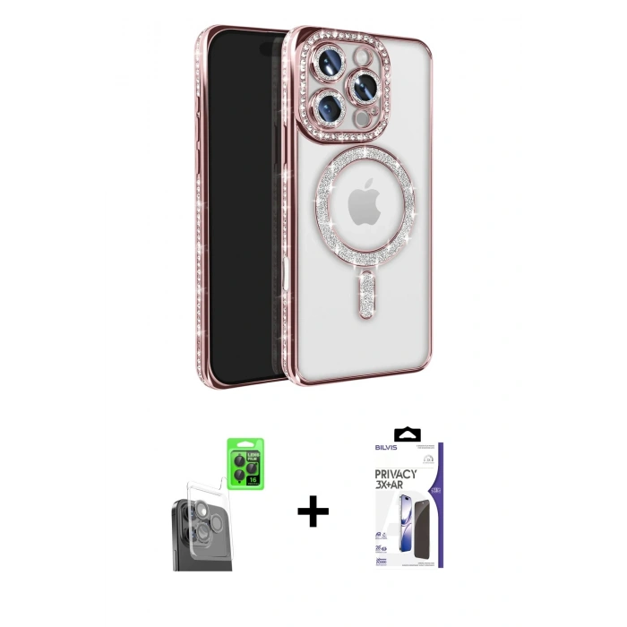 MARSİLYAN™- iPhone 16 Pro Max Kılıf Zirve Doku Prime - Siyah Bilvis 3X AR Hayalet Cam Ekran Koruyucu + Raze Metal Kamera Lens - SH