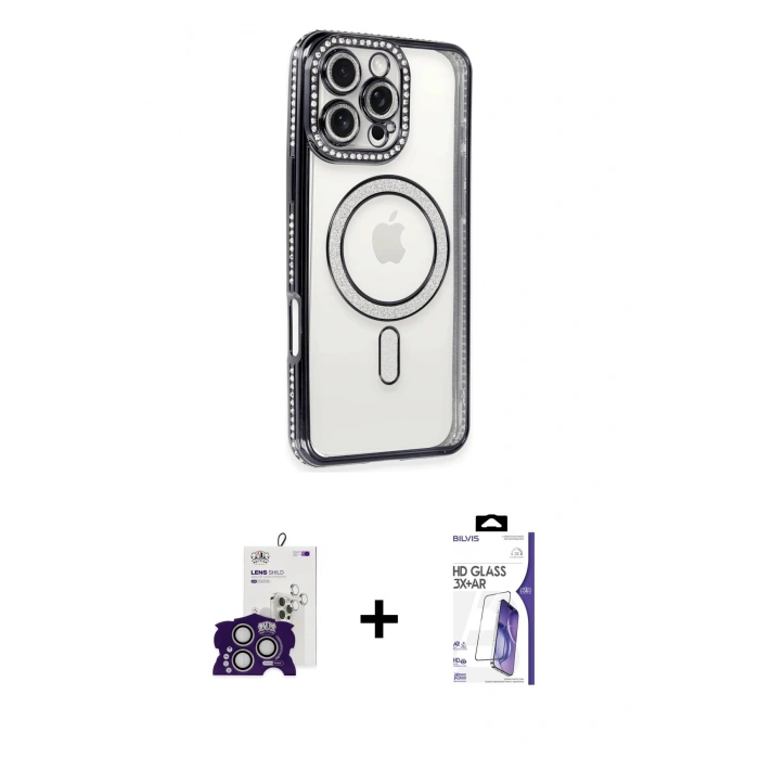 MARSİLYAN™- iPhone 16 Pro Max Kılıf Zirve Doku Prime - Siyah Bilvis 3X AR HD Cam Ekran Koruyucu + Bilvis Titan Kamera Lens - GS