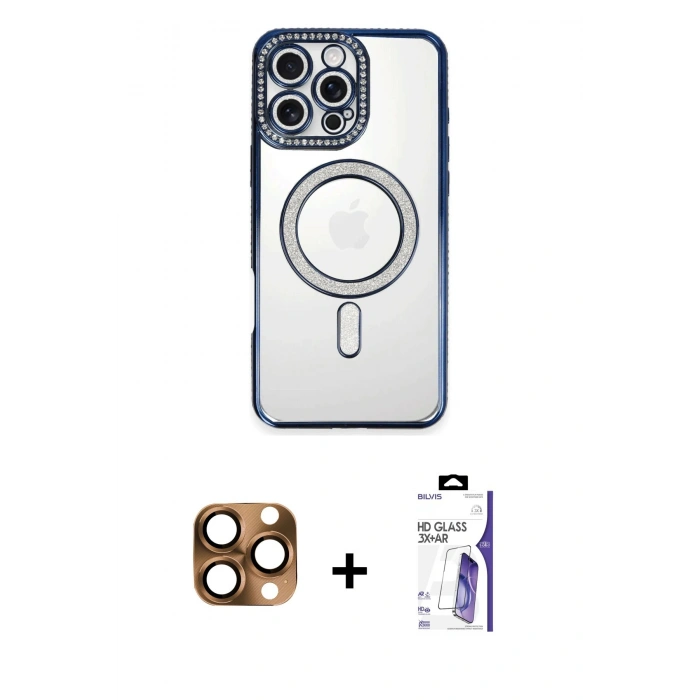 MARSİLYAN™- iPhone 16 Pro Max Kılıf Zirve Doku Prime - Siyah Bilvis 3X AR HD Cam Ekran Koruyucu + Pers Alüminyum Kamera Lens - CLTM