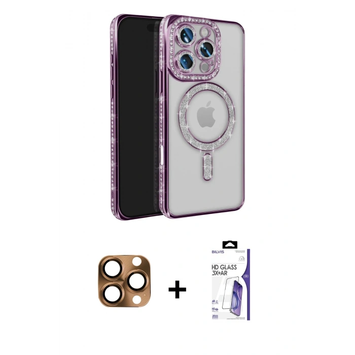 MARSİLYAN™- iPhone 16 Pro Max Kılıf Zirve Doku Prime - Siyah Bilvis 3X AR HD Cam Ekran Koruyucu + Pers Alüminyum Kamera Lens - CLTM
