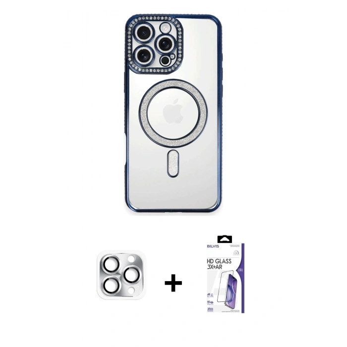 MARSİLYAN™- iPhone 16 Pro Max Kılıf Zirve Doku Prime - Siyah Bilvis 3X AR HD Cam Ekran Koruyucu + Pers Alüminyum Kamera Lens - GS