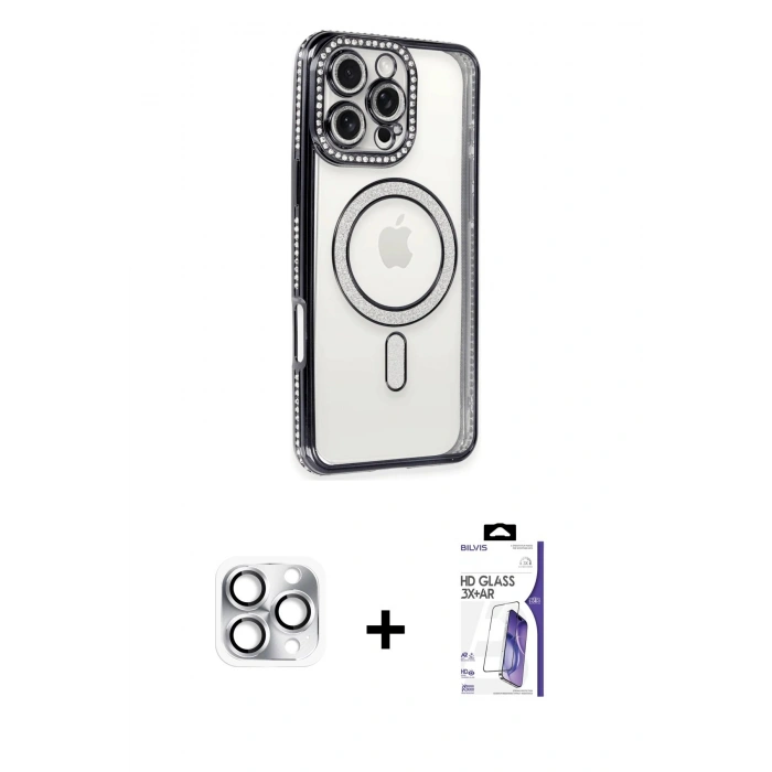 MARSİLYAN™- iPhone 16 Pro Max Kılıf Zirve Doku Prime - Siyah Bilvis 3X AR HD Cam Ekran Koruyucu + Pers Alüminyum Kamera Lens - GS