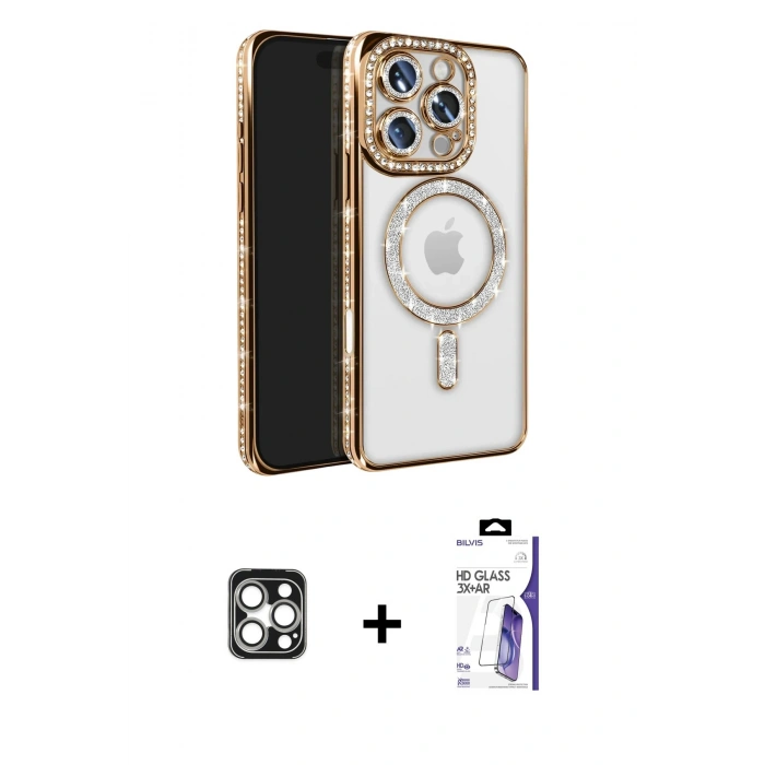 MARSİLYAN™- iPhone 16 Pro Max Kılıf Zirve Doku Prime - Siyah Bilvis 3X AR HD Cam Ekran Koruyucu + PVD Metal Kamera Lens - GS