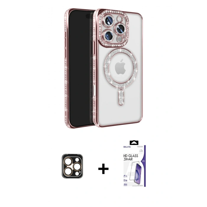 MARSİLYAN™- iPhone 16 Pro Max Kılıf Zirve Doku Prime - Siyah Bilvis 3X AR HD Cam Ekran Koruyucu + PVD Metal Kamera Lens - GD