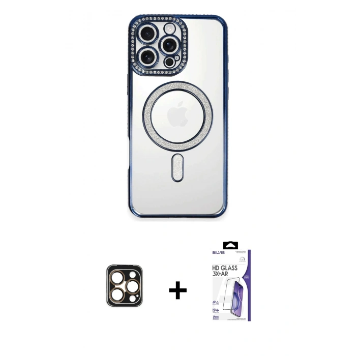 MARSİLYAN™- iPhone 16 Pro Max Kılıf Zirve Doku Prime - Siyah Bilvis 3X AR HD Cam Ekran Koruyucu + PVD Metal Kamera Lens - GD