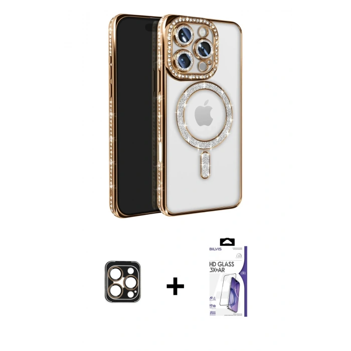 MARSİLYAN™- iPhone 16 Pro Max Kılıf Zirve Doku Prime - Siyah Bilvis 3X AR HD Cam Ekran Koruyucu + PVD Metal Kamera Lens - GD