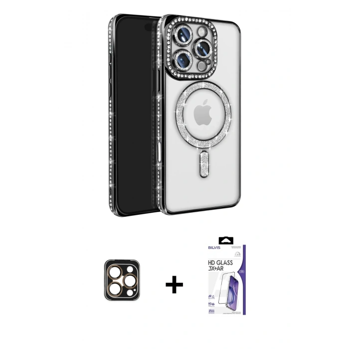 MARSİLYAN™- iPhone 16 Pro Max Kılıf Zirve Doku Prime - Siyah Bilvis 3X AR HD Cam Ekran Koruyucu + PVD Metal Kamera Lens - GD
