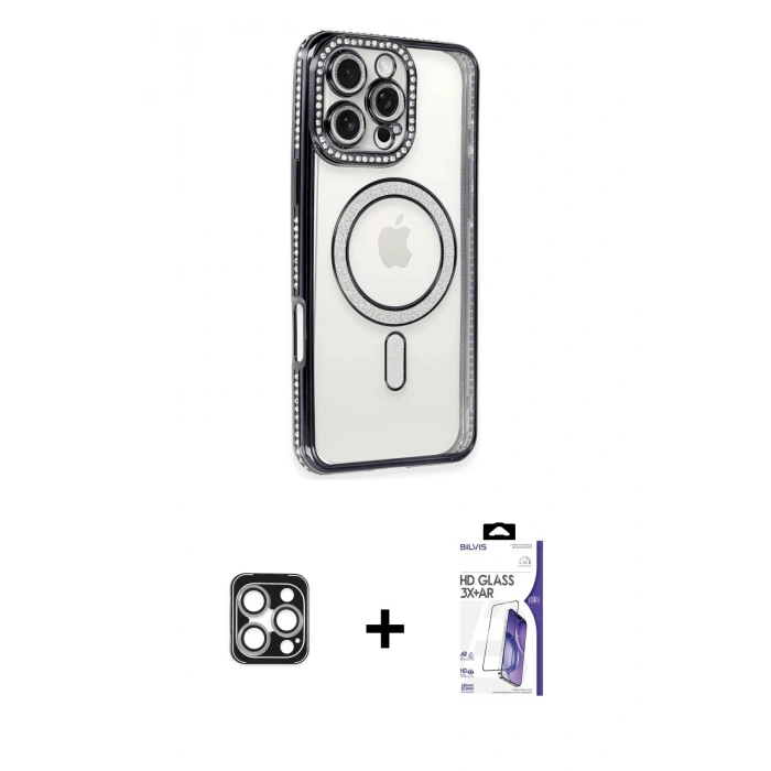 MARSİLYAN™- iPhone 16 Pro Max Kılıf Zirve Doku Prime - Siyah Bilvis 3X AR HD Cam Ekran Koruyucu + PVD Metal Kamera Lens - GS