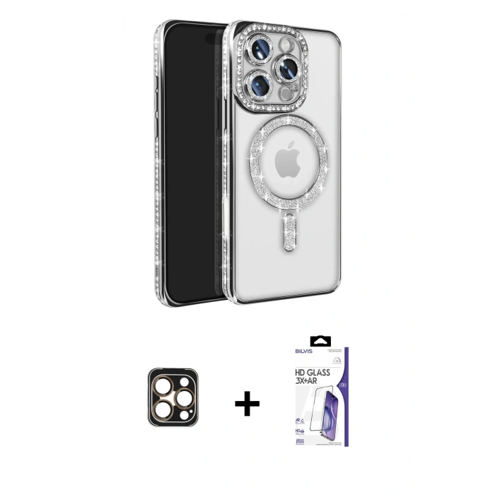 MARSİLYAN™- iPhone 16 Pro Max Kılıf Zirve Doku Prime - Siyah Bilvis 3X AR HD Cam Ekran Koruyucu + PVD Metal Kamera Lens - GD
