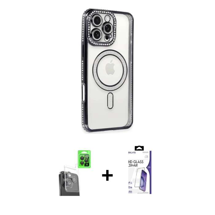 MARSİLYAN™- iPhone 16 Pro Max Kılıf Zirve Doku Prime - Siyah Bilvis 3X AR HD Cam Ekran Koruyucu + Raze Metal Kamera Lens - SH