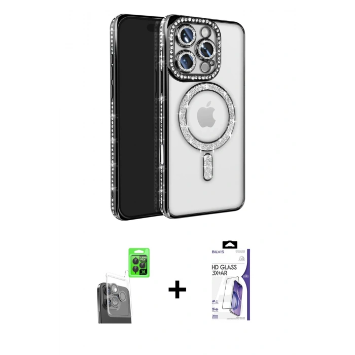 MARSİLYAN™- iPhone 16 Pro Max Kılıf Zirve Doku Prime - Siyah Bilvis 3X AR HD Cam Ekran Koruyucu + Raze Metal Kamera Lens - SH