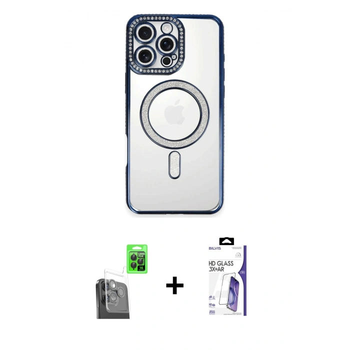 MARSİLYAN™- iPhone 16 Pro Max Kılıf Zirve Doku Prime - Siyah Bilvis 3X AR HD Cam Ekran Koruyucu + Raze Metal Kamera Lens - SH