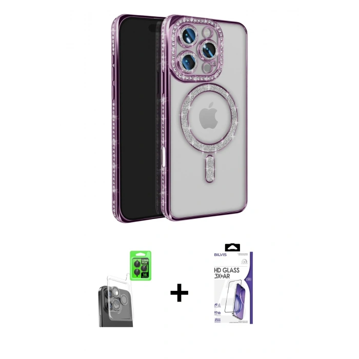 MARSİLYAN™- iPhone 16 Pro Max Kılıf Zirve Doku Prime - Siyah Bilvis 3X AR HD Cam Ekran Koruyucu + Raze Metal Kamera Lens - SH