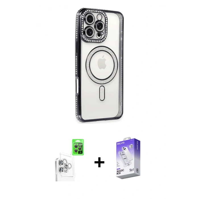 MARSİLYAN™- iPhone 16 Pro Max Kılıf Zirve Doku Prime - Siyah Bilvis 5in1 3D Magic Cam Ekran Koruyucu + Raze Metal Kamera Lens - BZ