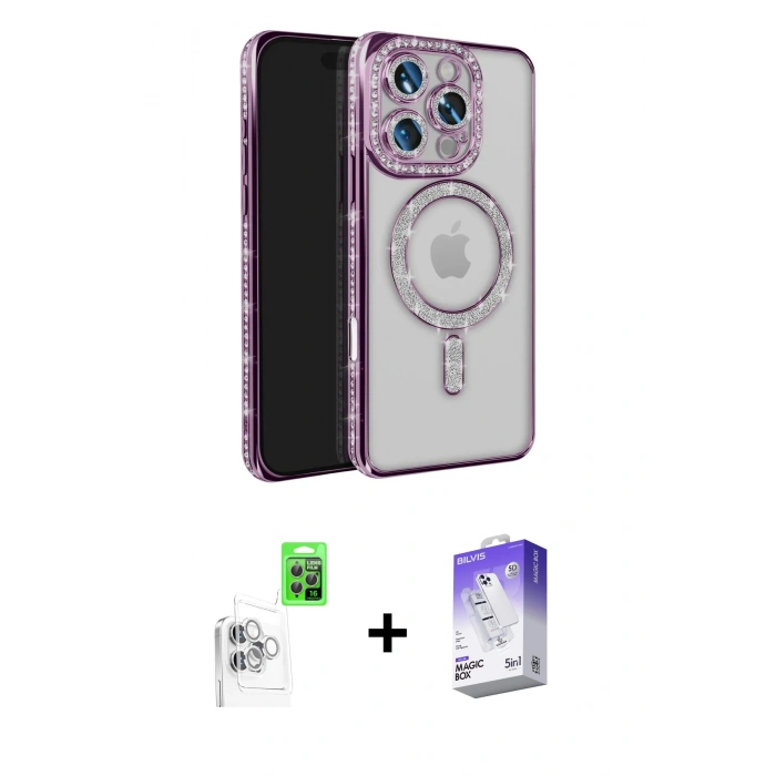 MARSİLYAN™- iPhone 16 Pro Max Kılıf Zirve Doku Prime - Siyah Bilvis 5in1 3D Magic Cam Ekran Koruyucu + Raze Metal Kamera Lens - BZ