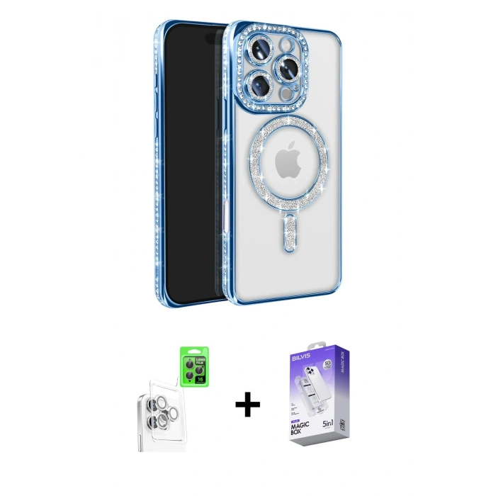 MARSİLYAN™- iPhone 16 Pro Max Kılıf Zirve Doku Prime - Siyah Bilvis 5in1 3D Magic Cam Ekran Koruyucu + Raze Metal Kamera Lens - BZ