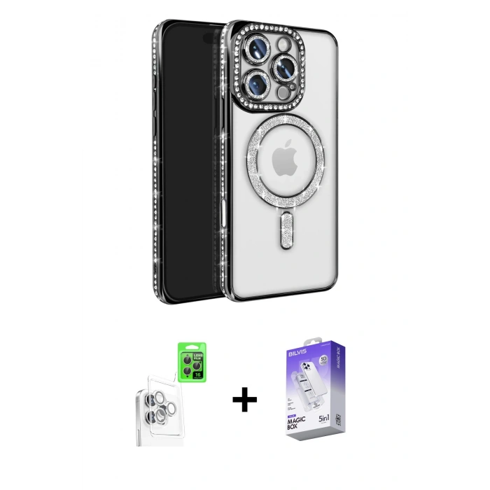 MARSİLYAN™- iPhone 16 Pro Max Kılıf Zirve Doku Prime - Siyah Bilvis 5in1 3D Magic Cam Ekran Koruyucu + Raze Metal Kamera Lens - BZ