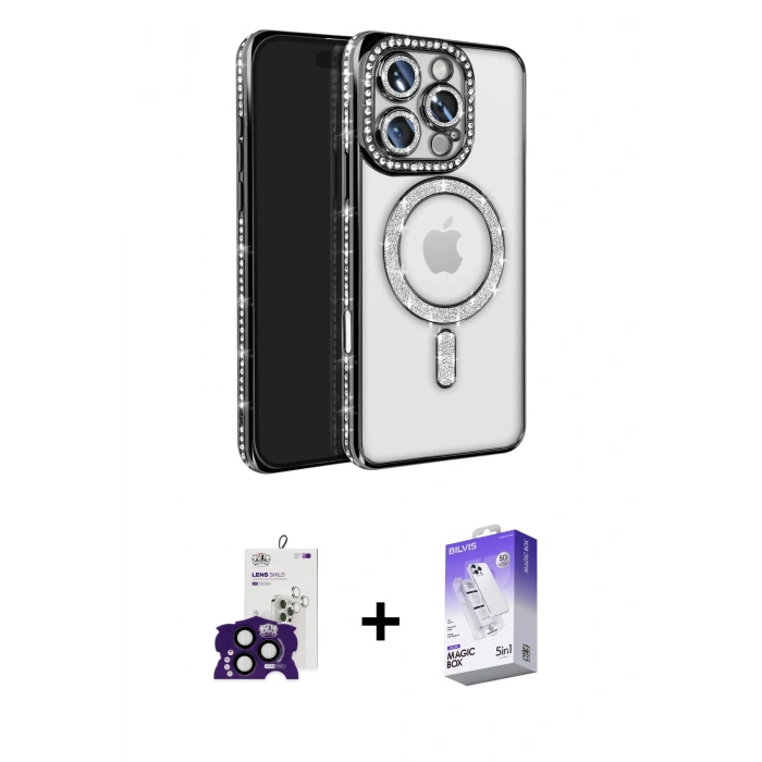 MARSİLYAN™- iPhone 16 Pro Max Kılıf Zirve Doku Prime - Siyah Bilvis 5in1 3D Magic Cam Ekran Koruyucu + Bilvis Titan Kamera Lens - SH