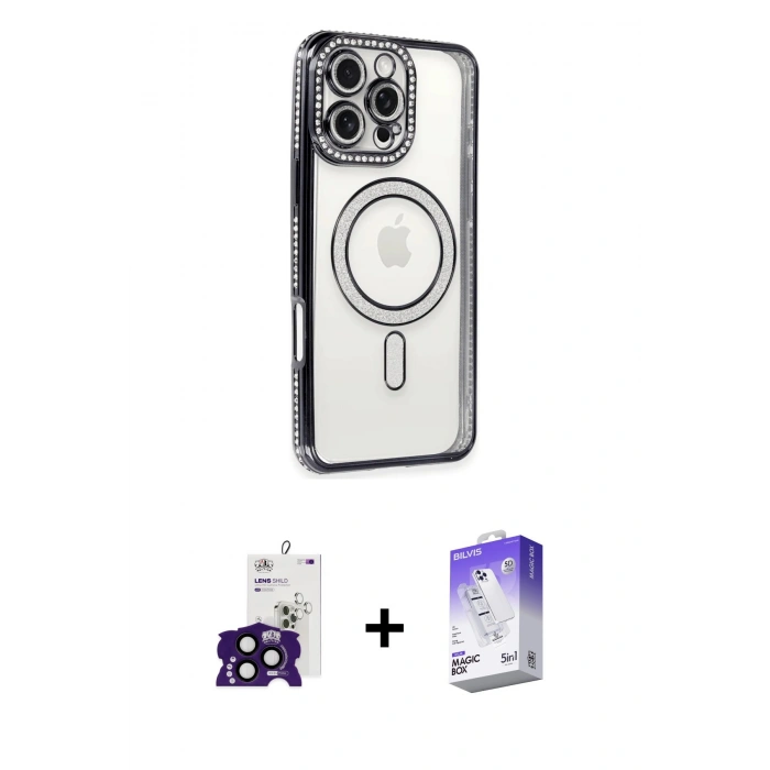 MARSİLYAN™- iPhone 16 Pro Max Kılıf Zirve Doku Prime - Siyah Bilvis 5in1 3D Magic Cam Ekran Koruyucu + Bilvis Titan Kamera Lens - SH