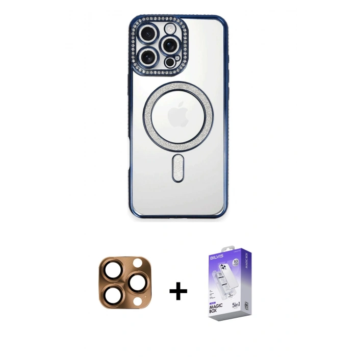 MARSİLYAN™- iPhone 16 Pro Max Kılıf Zirve Doku Prime - Siyah Bilvis 5in1 3D Magic Cam Ekran Koruyucu + Pers Alüminyum Kamera Lens - CLTM