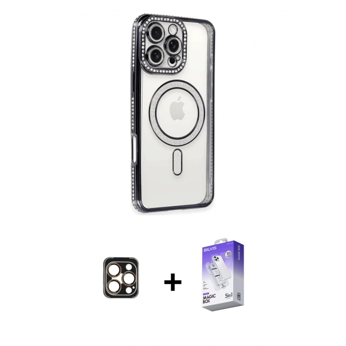 MARSİLYAN™- iPhone 16 Pro Max Kılıf Zirve Doku Prime - Siyah Bilvis 5in1 3D Magic Cam Ekran Koruyucu + PVD Metal Kamera Lens - GD