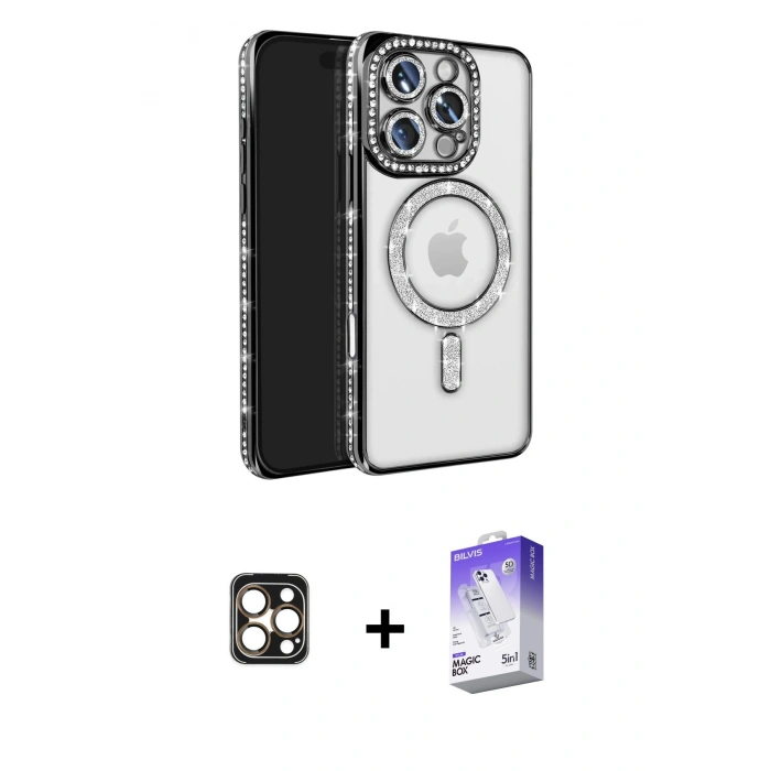 MARSİLYAN™- iPhone 16 Pro Max Kılıf Zirve Doku Prime - Siyah Bilvis 5in1 3D Magic Cam Ekran Koruyucu + PVD Metal Kamera Lens - GD