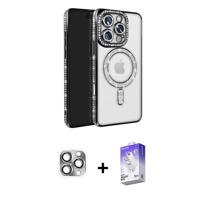 MARSİLYAN™- iPhone 16 Pro Max Kılıf Zirve Doku Prime - Siyah Bilvis 5in1 3D Magic Cam Ekran Koruyucu + Gri Pers Alüminyum Kamera Lens
