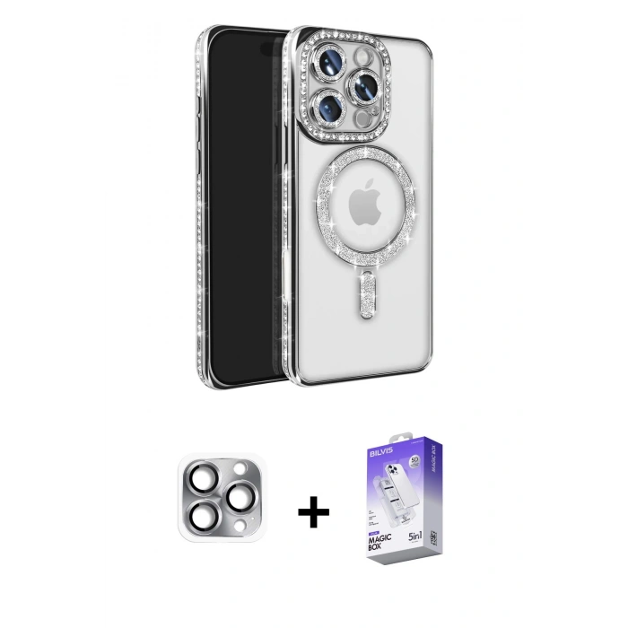 MARSİLYAN™- iPhone 16 Pro Max Kılıf Zirve Doku Prime - Siyah Bilvis 5in1 3D Magic Cam Ekran Koruyucu + Gri Pers Alüminyum Kamera Lens