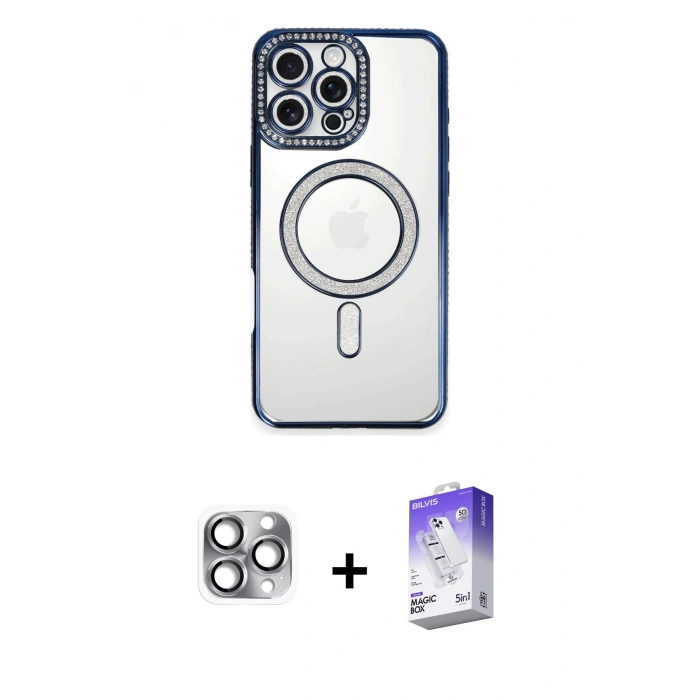 MARSİLYAN™- iPhone 16 Pro Max Kılıf Zirve Doku Prime - Siyah Bilvis 5in1 3D Magic Cam Ekran Koruyucu + Gri Pers Alüminyum Kamera Lens
