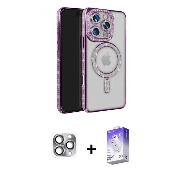 MARSİLYAN™- iPhone 16 Pro Max Kılıf Zirve Doku Prime - Siyah Bilvis 5in1 3D Magic Cam Ekran Koruyucu + Gri Pers Alüminyum Kamera Lens