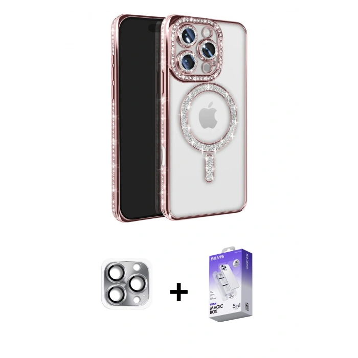 MARSİLYAN™- iPhone 16 Pro Max Kılıf Zirve Doku Prime - Siyah Bilvis 5in1 3D Magic Cam Ekran Koruyucu + Gri Pers Alüminyum Kamera Lens