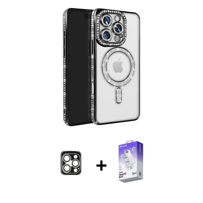 MARSİLYAN™- iPhone 16 Pro Max Kılıf Zirve Doku Prime - Siyah Bilvis 5in1 3D Magic Cam Ekran Koruyucu + PVD Metal Kamera Lens - GS