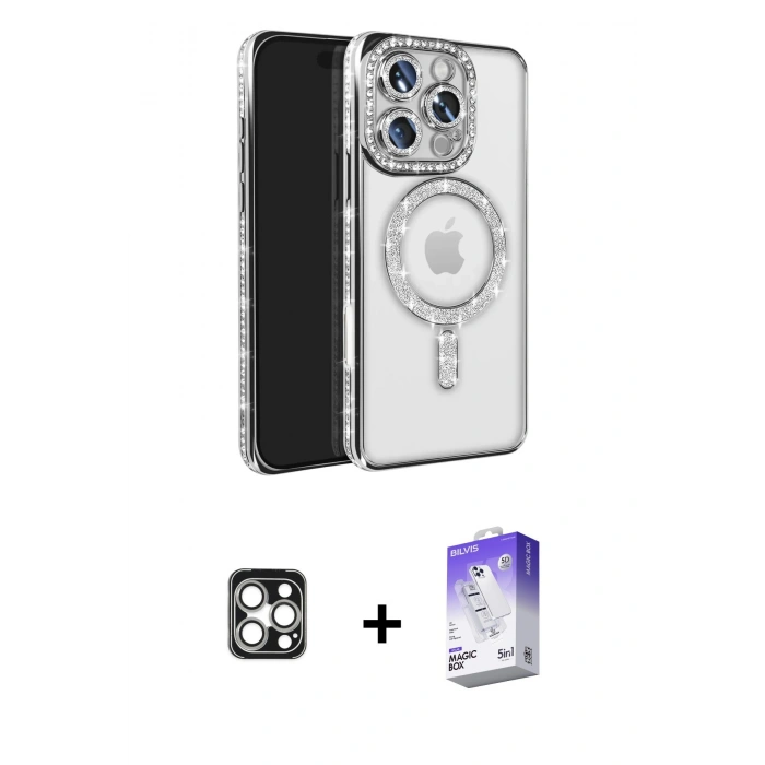 MARSİLYAN™- iPhone 16 Pro Max Kılıf Zirve Doku Prime - Siyah Bilvis 5in1 3D Magic Cam Ekran Koruyucu + PVD Metal Kamera Lens - GS
