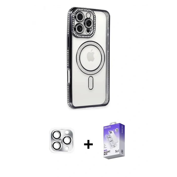 MARSİLYAN™- iPhone 16 Pro Max Kılıf Zirve Doku Prime - Siyah Bilvis 5in1 3D Magic Cam Ekran Koruyucu + Pers Alüminyum Kamera Lens - GS