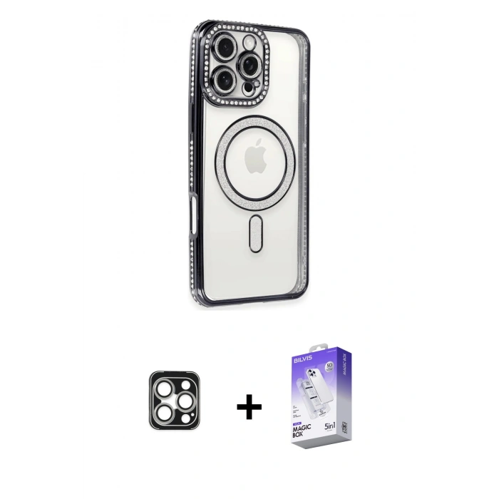 MARSİLYAN™- iPhone 16 Pro Max Kılıf Zirve Doku Prime - Siyah Bilvis 5in1 3D Magic Cam Ekran Koruyucu + PVD Metal Kamera Lens - GS