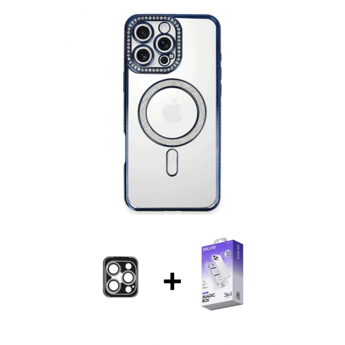 MARSİLYAN™- iPhone 16 Pro Max Kılıf Zirve Doku Prime - Siyah Bilvis 5in1 3D Magic Cam Ekran Koruyucu + PVD Metal Kamera Lens - GS