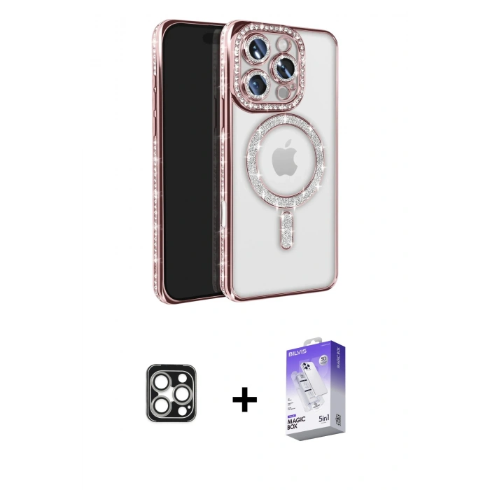 MARSİLYAN™- iPhone 16 Pro Max Kılıf Zirve Doku Prime - Siyah Bilvis 5in1 3D Magic Cam Ekran Koruyucu + PVD Metal Kamera Lens - GS