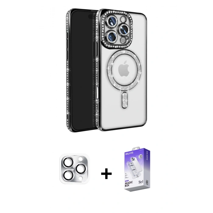 MARSİLYAN™- iPhone 16 Pro Max Kılıf Zirve Doku Prime - Siyah Bilvis 5in1 3D Magic Cam Ekran Koruyucu + Pers Alüminyum Kamera Lens - GS