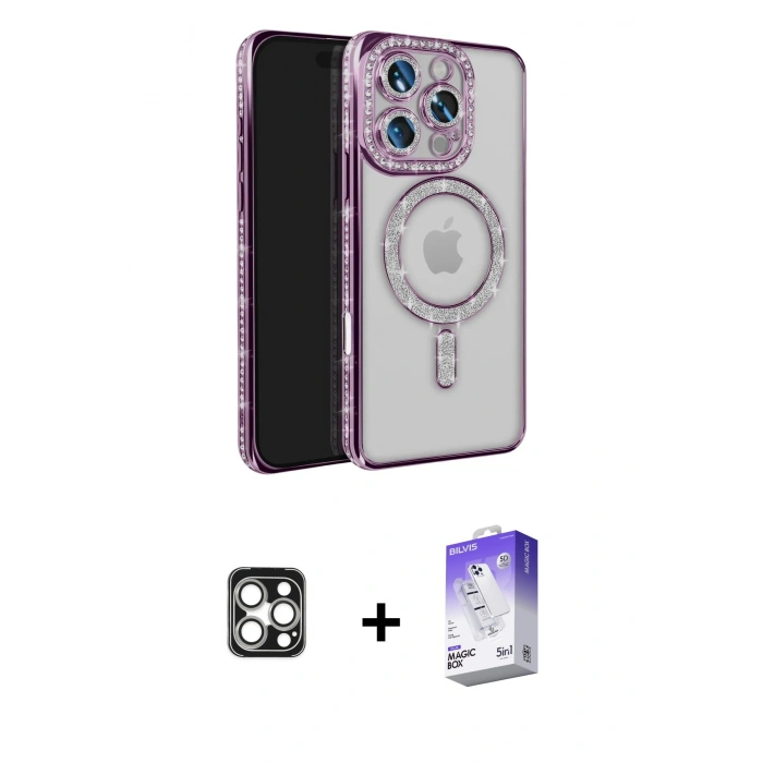 MARSİLYAN™- iPhone 16 Pro Max Kılıf Zirve Doku Prime - Siyah Bilvis 5in1 3D Magic Cam Ekran Koruyucu + PVD Metal Kamera Lens - GS