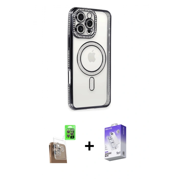 MARSİLYAN™- iPhone 16 Pro Max Kılıf Zirve Doku Prime - Siyah Bilvis 5in1 3D Magic Cam Ekran Koruyucu + Raze Metal Kamera Lens - CLTM